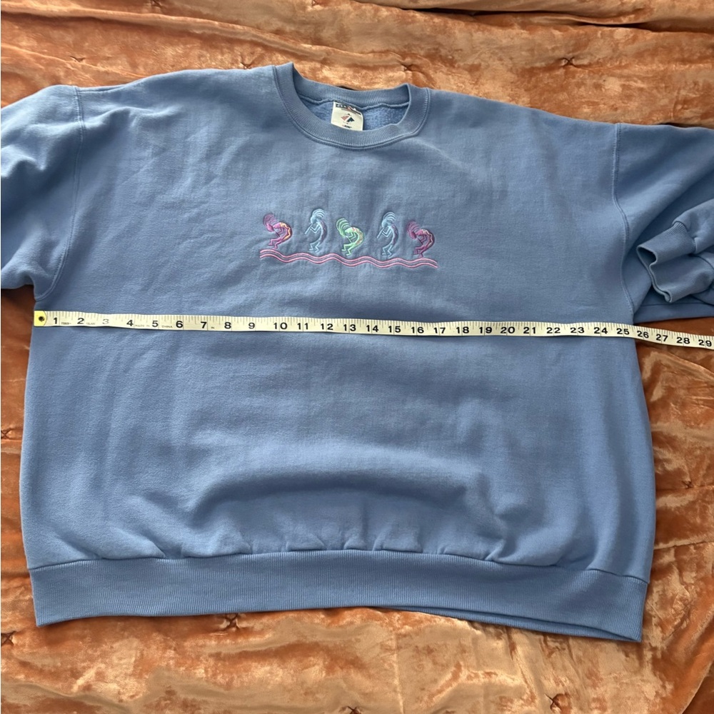 Vintage Light Periwinkle Blue Southwestern Kokopelli Embroidered Sweatshirt - Picture 5 of 9